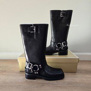 Michael Kors Crosby Moto Boot Sz 8 Black New With Box + Scratch on Buckle Zipper